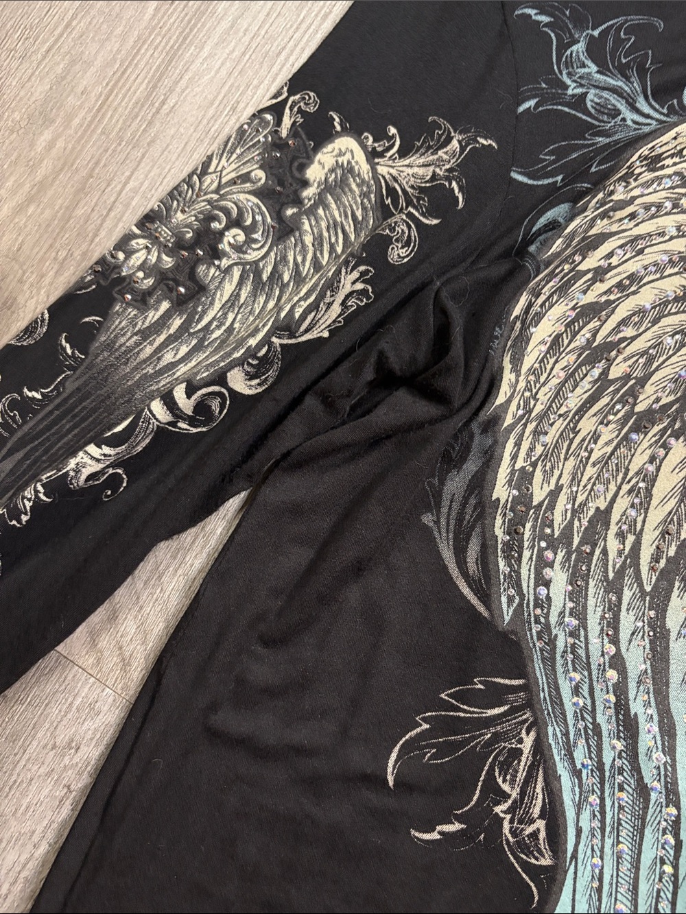 Vocal Black Long Sleeve Tee with Angel Wing Graphic - Picture 5 of 7